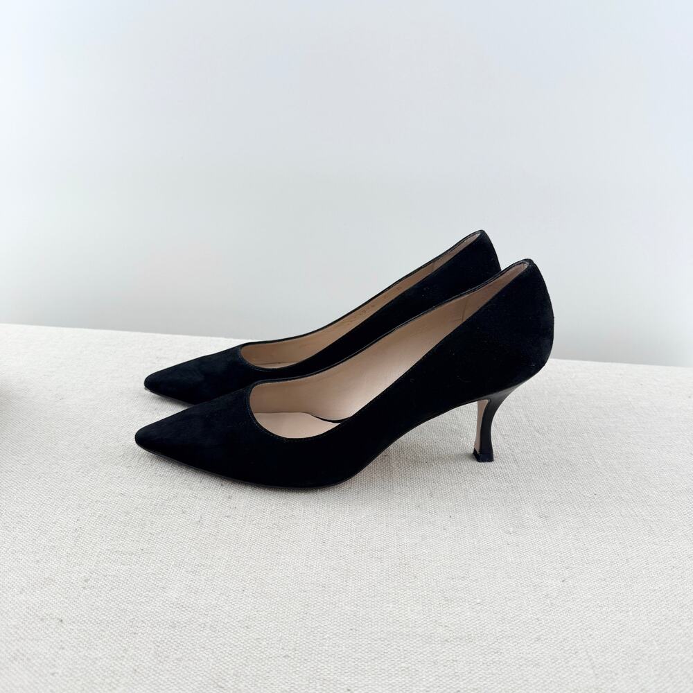 Stuart Weitzman Suede Slip On Pointed Toe Mid Heel Pumps Black Women's Size US 8